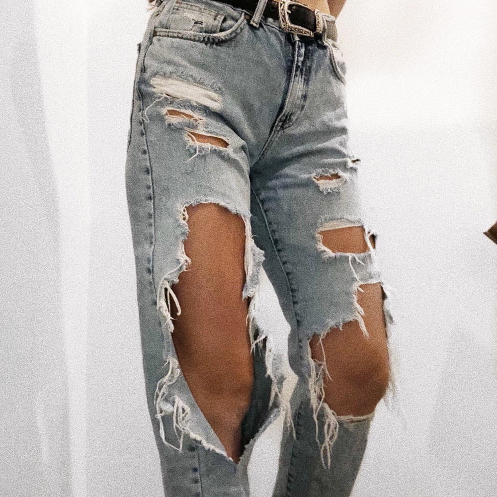Ripped light wash mom jeans